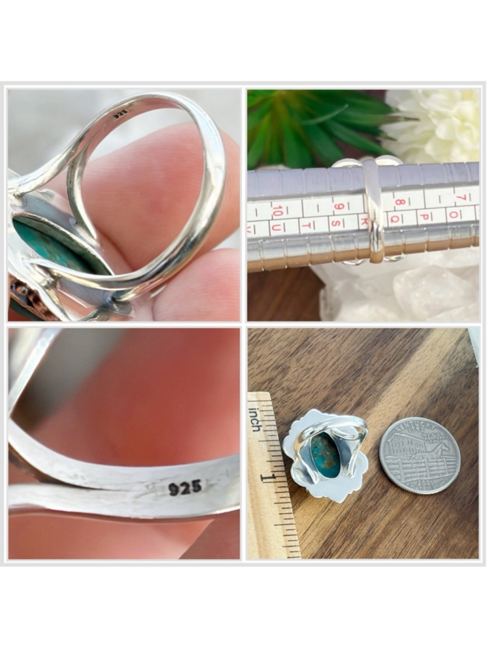 Sonoran Gold Turquoise Navajo Style Ring Size 8 1/4 8.5 Pure Sterling Silver 925 - Picture 12 of 13